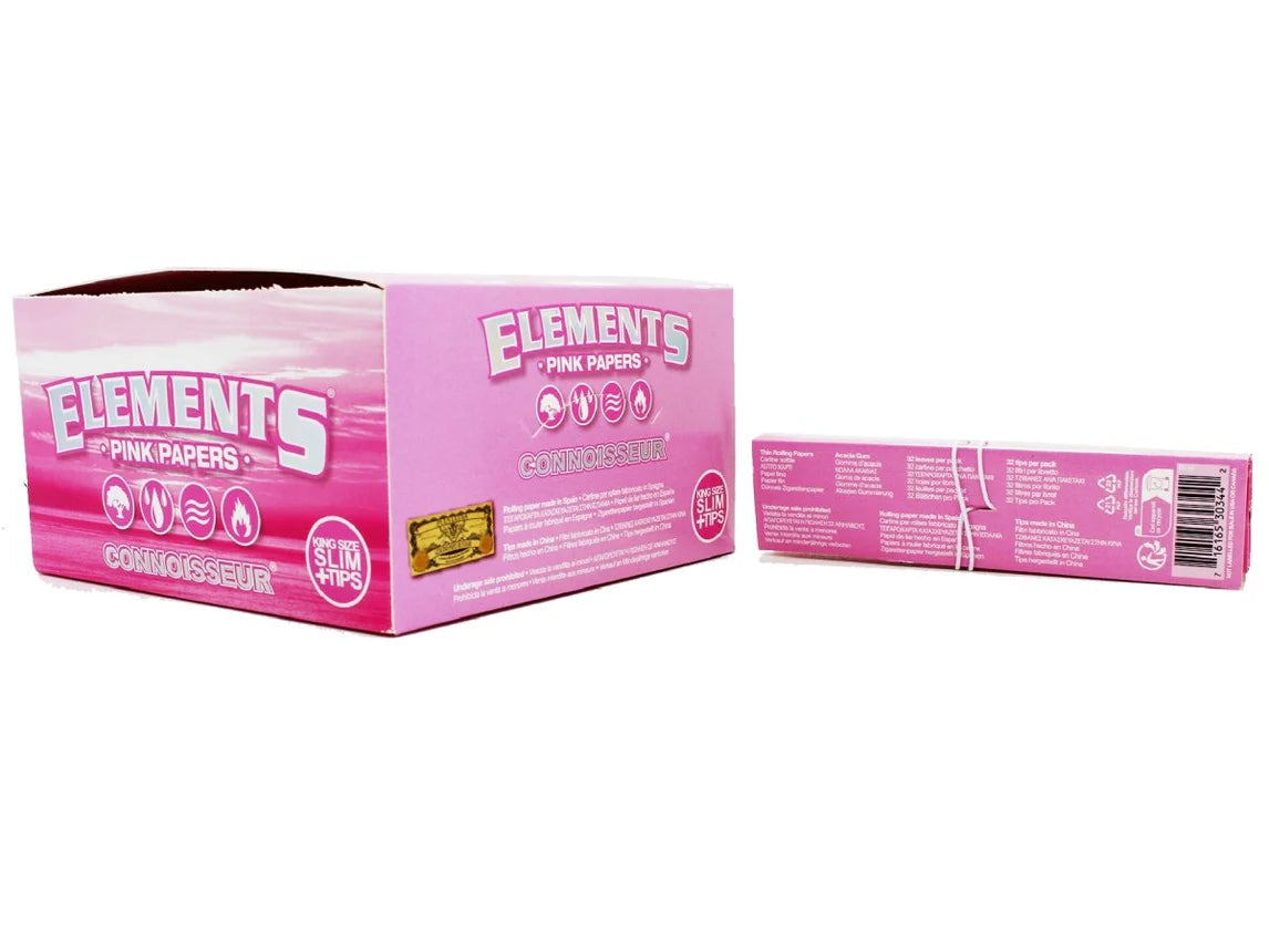 ELEMENTS Pink Connoisseur King Size Slim Papers + Tips - 24 Pack