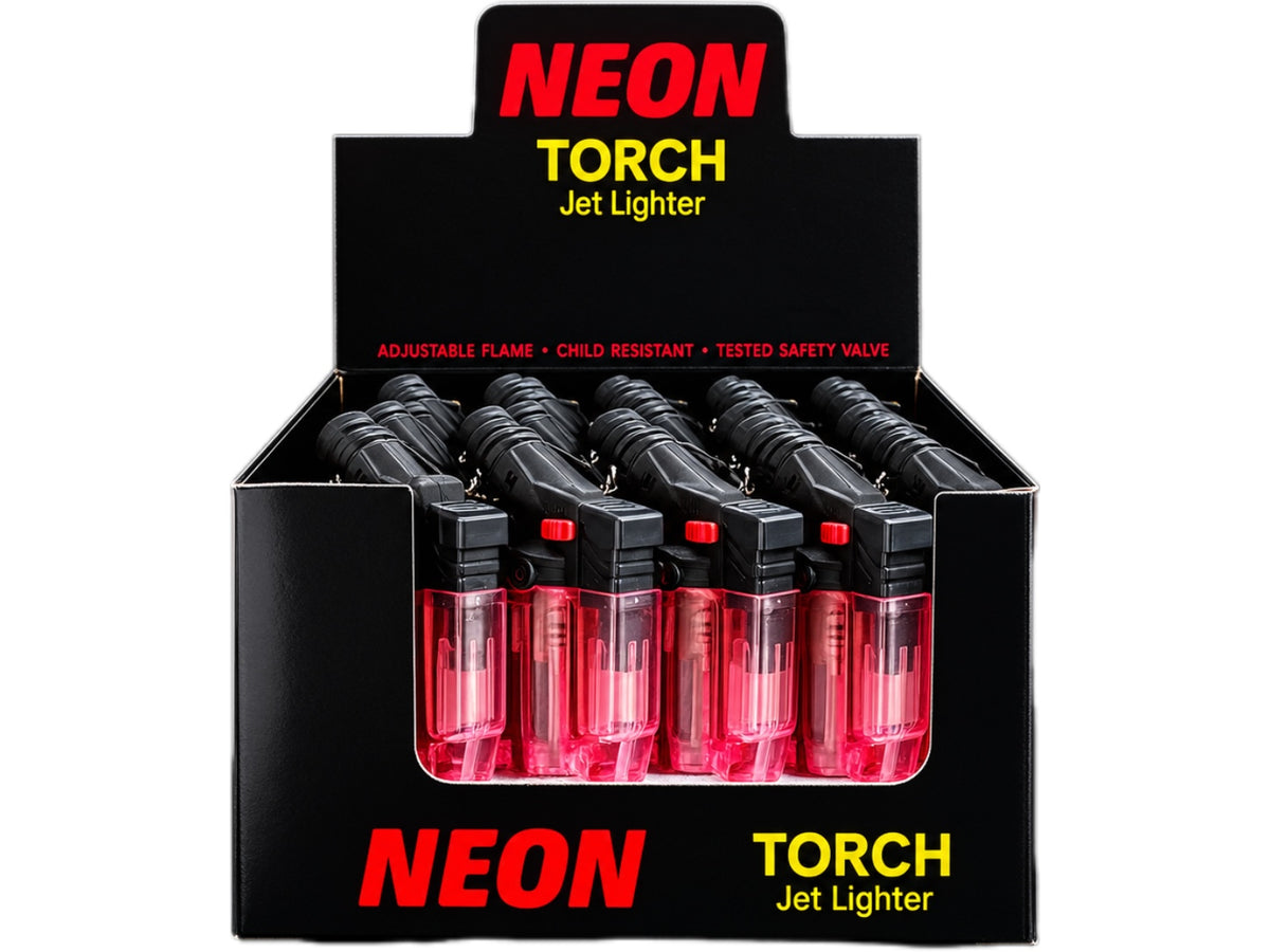NEON Small Jet Torch Lighter Transparent - Box of 20
