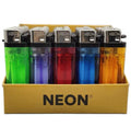 Set of colorful lighters in a Neon distribution branded box